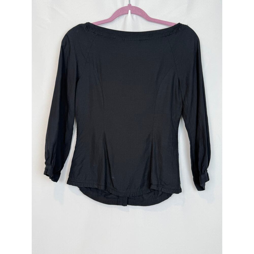 Maeve by Anthropologie Womens Ruched Button Blouse Size 4 Black Boho Office - Picture 3 of 8